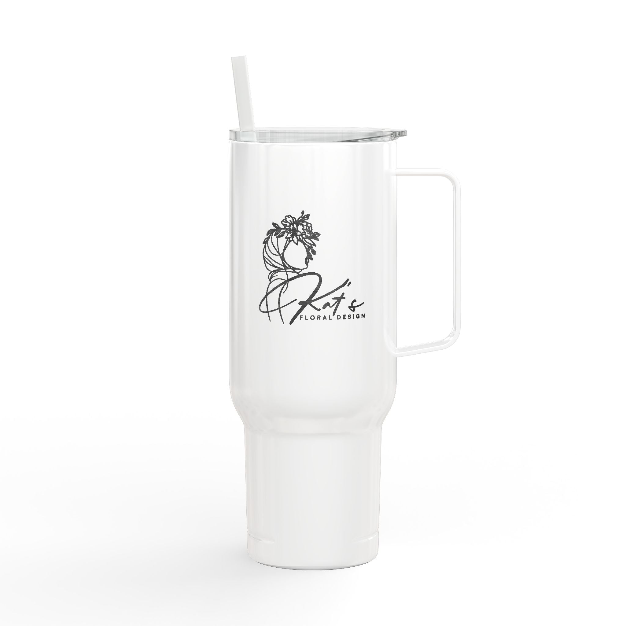 Engraved 40oz Insulated Tumbler — 'Beautifully Broken' Floral Design, Travel Mug with Lid & Straw