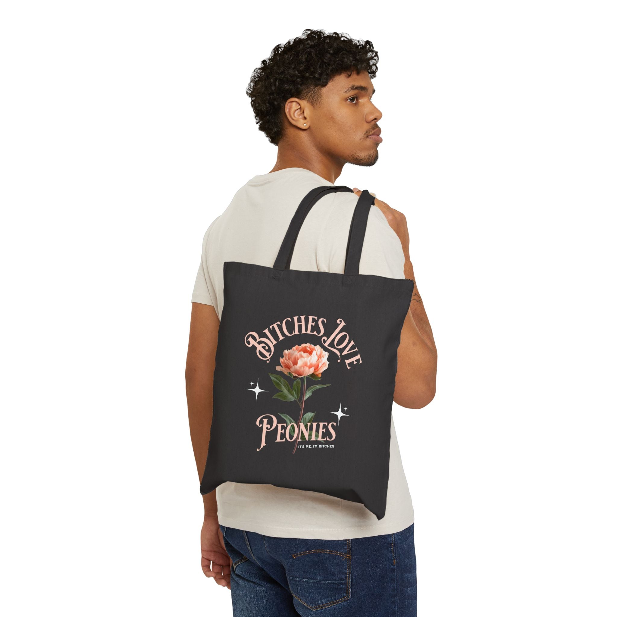 "Bitches Love Peonies" Floral Canvas Tote